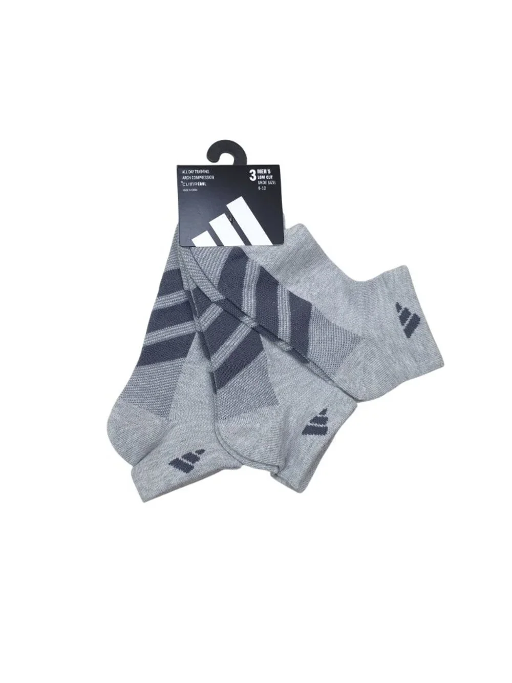 Adidas Mens 3-Pack Low-Cut Socks ClimaCool Arch Compression Cushioned Gray
